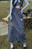 Vintage 90s Cargo Skirt Long Women Autumn Casual High Waist Detachable Patchwork A-line Midi Dress Korean