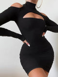 Winter Sexy Black Cut Out Long Sleeve Bodycon