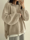 plain oversize sweater with slit