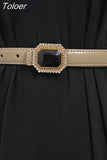 Fashion Women's PU Leather Belt Diamond Decoration Pearl Dress Belt Solid Color Belts All Season 2023 Trend New