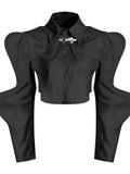 Casual Fashion Women's Shirt Lapel Sleeves Petal Sleeve Metal Button Solid Color Two Pieces Blouse Female Autumn 2023