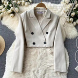 Temperament Short Double Buckle Suit Jacket Female High-End Velvet Mesh Sling Dress Two