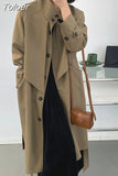 Fashion Women's Trench Coat New Lapel Loose Single Breasted Long Sleev Sashes Back Spliced Windbreaker Autumn 2023