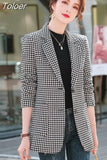 Women Black And White Houndstooth Jacket Blazer Fashion New Elegant Casual Chic Office Long Sleeve Jacket Tops