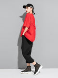 Women Green Red Back Ruffles Split Big Size T-shirt New Round Neck Half Sleeve Fashion Tide Spring Summer 2023