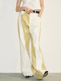 Fashion Women's Jeans Irregular Stitching Contrast Color Rough Edge Straight High Waist Denim Pants Autumn 2023 New