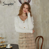 Sexy v-neck knitted women cardigan Casual solid white long sleeve sweater cardigan Elegant autumn ladies sweater