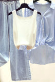 Chiffon Shirt Elastic Waistcoat Wide Leg Jeans Three-piece Elegant Women Pants Set Summer Outfits Street