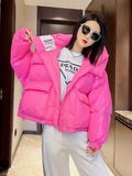 2022 Female Winter Short Hooded Parkas Puffer Bomber Jacket Warm Cotton Padded Coats Stylish Outerwear Oversized