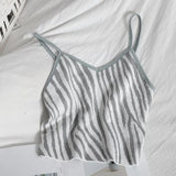 Spaghetti Strap Camis Women Fashion Zebra Striped V Neck TanK Crop Top Female Sexy Camisole Streetwewar For Teen