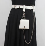 Pu Leather Metal Chain Split Joint Casual Belt Personality Women New Fashion Tide All-match Spring Autumn 2023