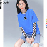 Women T-shirts 2022 Summer Short Sleeve O Neck Loose Tees Cartoon Pattern Pure Cotton Casual Chic