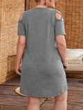 O-Neck Sleeveless Solid Hollow Out Mini Plus Size Casual