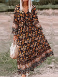 2022 Celmia Bohemian Summer Long Maxi Dress Women Sexy V-neck Floral Printed Party Vestidos Flare Sleeve Bandage Beach