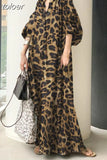 Leopard Print Puff Sleeve Dress For Woman v neck puff sleeve loose colorblock long dresses female clothing 2023
