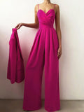 Classy Lady Suspender Jumpsuit Pleated V-Neck Wide Leg Floor-Length Overalls Summer 2022 High Street Female