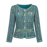 Quality 2021 Autumn Winter Tweed Women's Jacket Coat Retro Malachite Green Blends Wool Single-Breasted Female