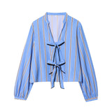Homemade New Women's Butterfly Sweater Striped Prefectural Silk-Sleeved Shirt