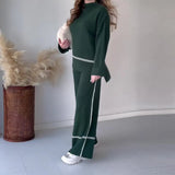 2025 New Solid Color Casual Blouse Loose Comfortable Design Micro-Thorn Trousers Set