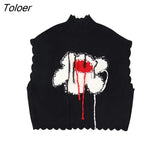 Women Fashion Flower Crochet Tassel Sleeveless Knitting Vest Sweater Female Wave Edge Casual WaistCoat Jacket Tops