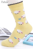 Spring Autumn New Casual Korean Style Women Animal Cute Kawaii Cartoon Sheep Cotton Tide Short Socks Yellow