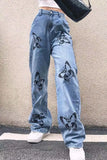 Autumn Winter Women Baggy Jeans Oversize Pants Butterfly Print High Waist Mom Jeans Overalls Streetwea Denim