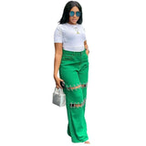 Women's High-Waisted Jeans Women's Dress 2025 New Splicing Casual Stud Chain