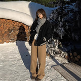 Color High-Waisted Broad-Legged Casual Pants Women 2025 Autumn And Winter Small Thick Loose Straight Long