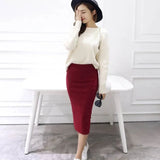 Winter Bodycon Skirt Women Stretchable Split Skirt Mid Calf Slim Pencil Skirts For Women Female Knit