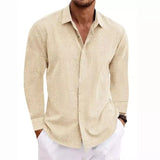 Men's Linen Long-Sleeved T-Shirt Loose Sweatshirt Solid Long-Sleeved Cotton Shirt Men's Large Size Men's