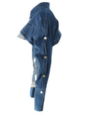 Fashion Women's Coat Slim Lapel Single Breasted Pile Up Sleeves Super Short Blue Denim Jackets Summer 2023 New