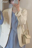 New 2023 Autumn Fashion Blazer Jacket Women Casual Korean Pockets Long Sleeve Coat Office Ladies Solid Loose