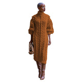 Toloer New Women's Casual Turtleneck Slit Knit Dress-Outfit