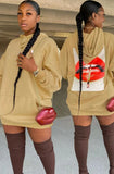 Khaki Lipsy Print Front Pocket Hooded Sweatshirt