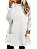 Women's Autumn And Winter New Long-Sleeved Round-Neck Casual Loose Plush Wear Pocket Top