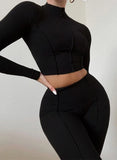 Ribbed Turtleneck Crop Top and Pants 2pc