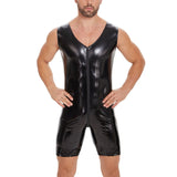 Toloer Men's Mirror Bright Leather Jumpsuit Sexy Zipper Open Gear No Odor Size Accurate-Outfit