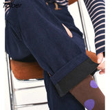 Women Corduroy Pants 2022 Winter Fleece Loose Tapered Trousers Navy blue Warm Chic Casual Streetwear Long