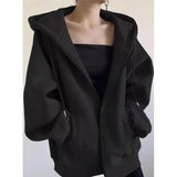 Solid Color Pullover Zip Up Oversized Hoodie-Outfit