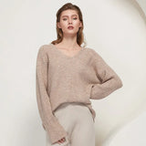 Casual Loose Knit Sweater Women V Neck Stripe Pullover Tops Batwing Long Sleeve Solid Lady Sweaters Jumper Pulls