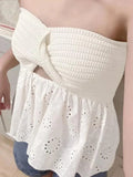 Knot Front Knit Embroidered Tube Top-Outfit