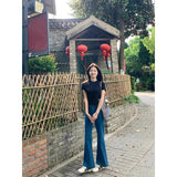 Blue High-Rise Self-Healing Micro-Tipped Jeans Women Spring And Autumn New Niche Without Legs Horseshoe Long