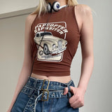 90's Retro Print Ribbed Crop Tank Top-Outfit
