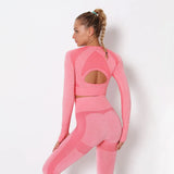 Long Sleeve Running Shirts Sexy Exposed Navel Workout T-shirts Solid Sports Shirts Quick Dry Fitness Gym Crop