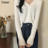 Cardigan Women Long Sleeve Slim Solid Color Knitted Simple V-neck Sweaters Elegant Outerwear Female Spring Fall