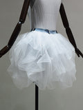 Fashion Women's Skirt Denim Spliced Lace High Waist Pleated White Burr Short Poncho Skirts Spring 2023 Trend New