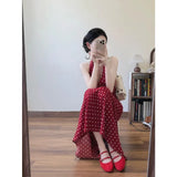 Casual Temperament Wave Point Print Hanging Neck V-Neck Dress Korean Waist Thin
