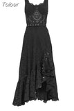 Fashion Women's Dress Embroidery Hollow Out Square Collar Sleeveless Irregular A Line Midi Dresses Summer 2023 New