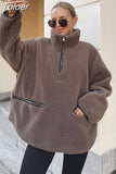 MODA 2023 Autumn Winter Women Oversized Warm Faux Fleece Jacket Coat Ladies Vintage Fleece Zipper Outerwear Female Chic