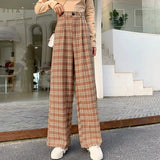 Pants Women Wide Leg Loose 4XL Plus Size Slacks Trousers Checkered High Elastic Waist All-match Girl 2021 Spring